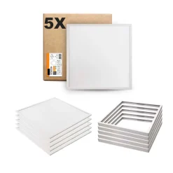 LED Panel 60x60 | 5-Pak | 3000K | 4000lm | 40W | NIRA | Inkl. Påbygningsramme | Hvid