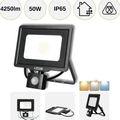 LED Projektør med Sensor | 4000K | 4250lm | 50W | IP65 | LED2B MHC | Sort