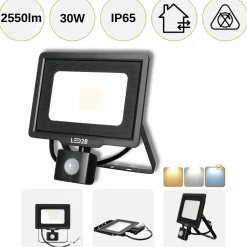 LED Projektør med Sensor | 4000K | 2550lm | 30W | IP65 | LED2B MHC | Sort