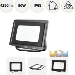 LED projektør | 4-Pak | 4000K | 4250lm | 50W | IP65 | LED2B MH | Sort