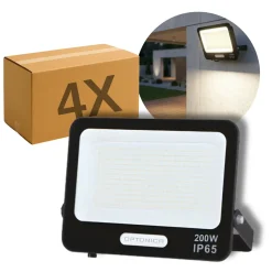 LED projektør | 4-Pak | 6000K | 200W | 18000lm | IP65 | Sort | Masser af lys