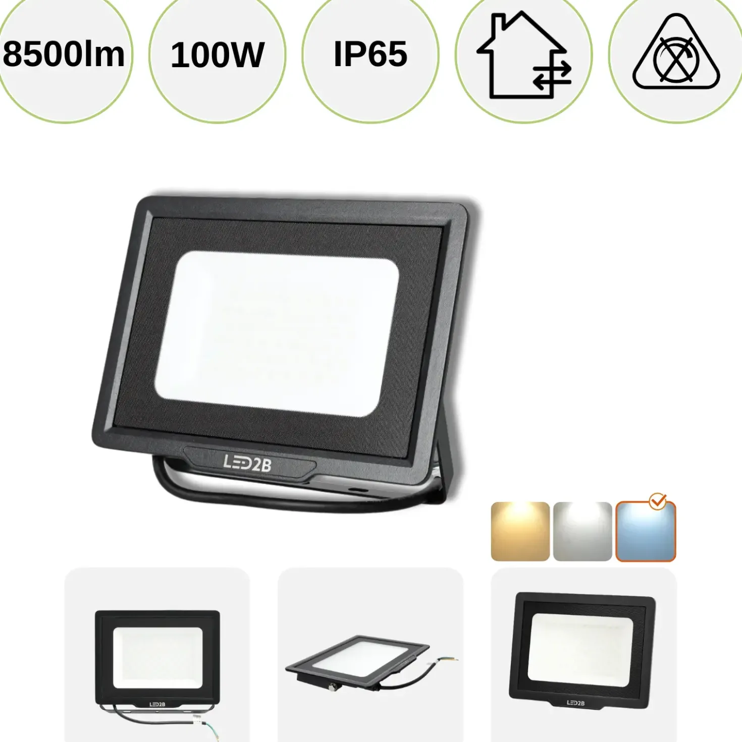 LED projektør | 4-Pak | 100W | 8500lm | 6500K | IP65