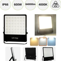 LED Projektør | 600W | 84000lm | 4000K | IP66 | 120°