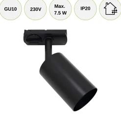 LED Skinnespot | GU10 | 1-faset | Push-Back funktion | Sort