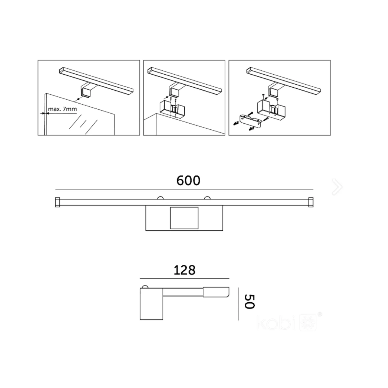 LED Spejlarmatur | 60 cm | 12W | Sort
