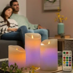 LED stearinlys | 3 stk. bloklys | Multifarvet | Inkl. fjernbetjening