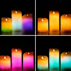 LED stearinlys | 3 stk. bloklys | Multifarvet | Inkl. fjernbetjening