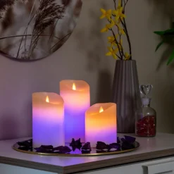 LED stearinlys | 3 stk. bloklys | Multifarvet | Inkl. fjernbetjening