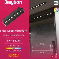 Lineært LED Indbygningsspot | 3CCT | 650lm | 9W | Linex LN6 | Sort