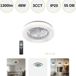 Loftlampe med Ventilator | 3CCT | 1300lm | 48W+15W | VENTELUX | Sort