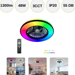 Loftlampe med Ventilator | 3CCT+RGB | 1300lm | 48W+15W | VENTELUX | Hvid