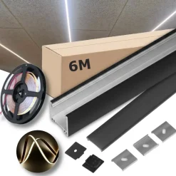 Lyskinne til Troldtekt COB | 6m Sæt | 24v LED | Sort | 3000K