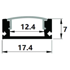 1m Aluprofil med milky diffuser | 17x7mm | Op til 12mm LED strip