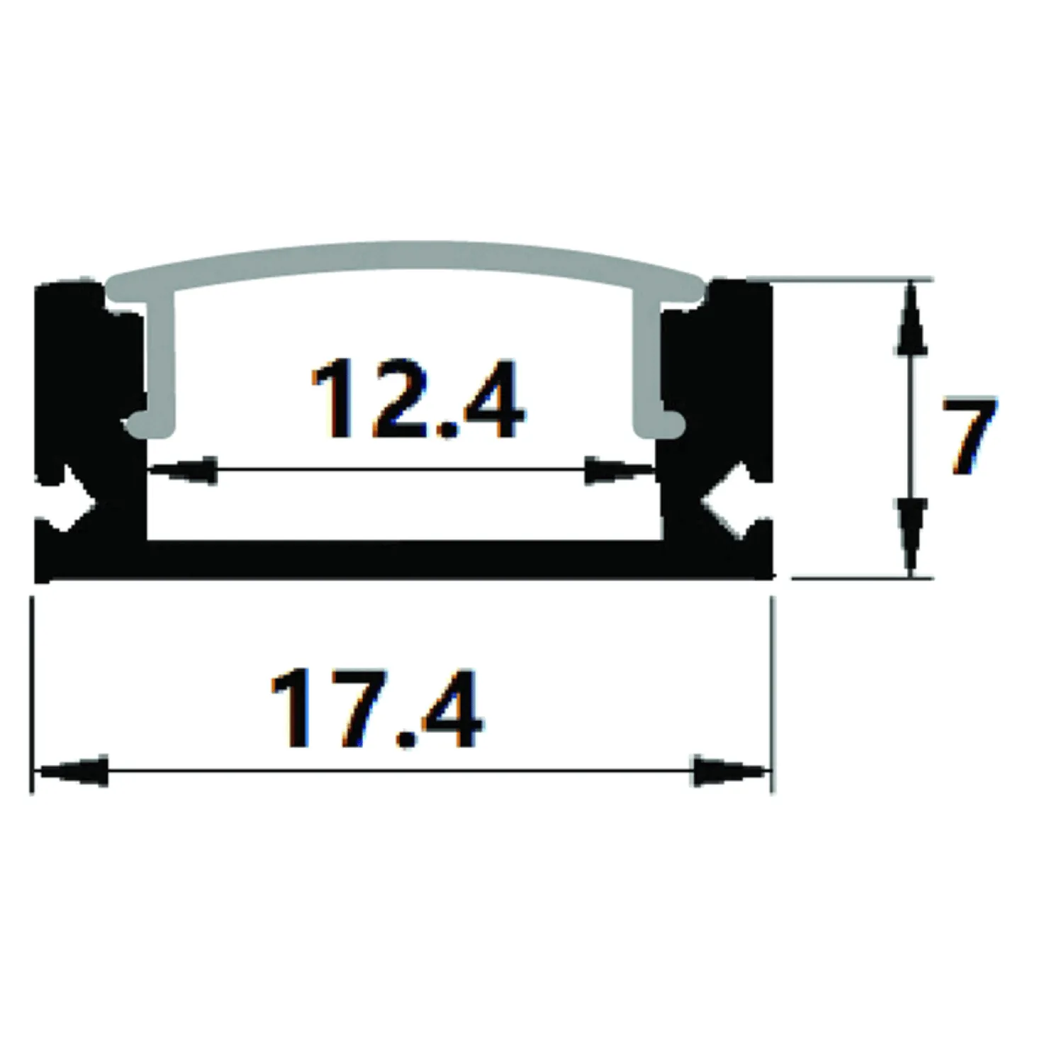 1m Aluprofil med milky diffuser | 17x7mm | Op til 12mm LED strip