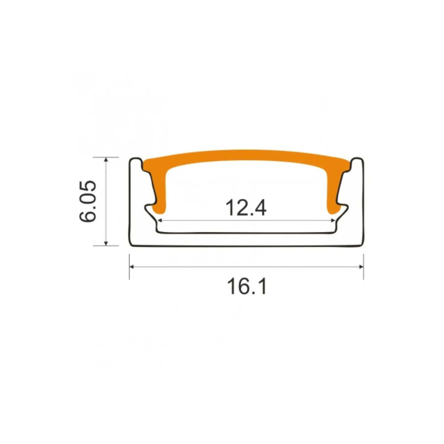 1m Aluprofil med sort diffuser | 16x6mm | Sort | Overflademonteret