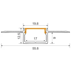 1m Aluprofil | 55,8x12,5mm | Hvid | Indbyg | Til LED strips