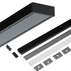 2m LED Skinne | 23x9mm | Sort | LED Profil til Påbyg | Sæt