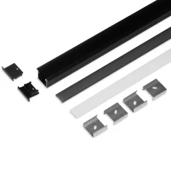2m LED Skinne | 23x21mm | Sort | Til Indbyg | Sæt