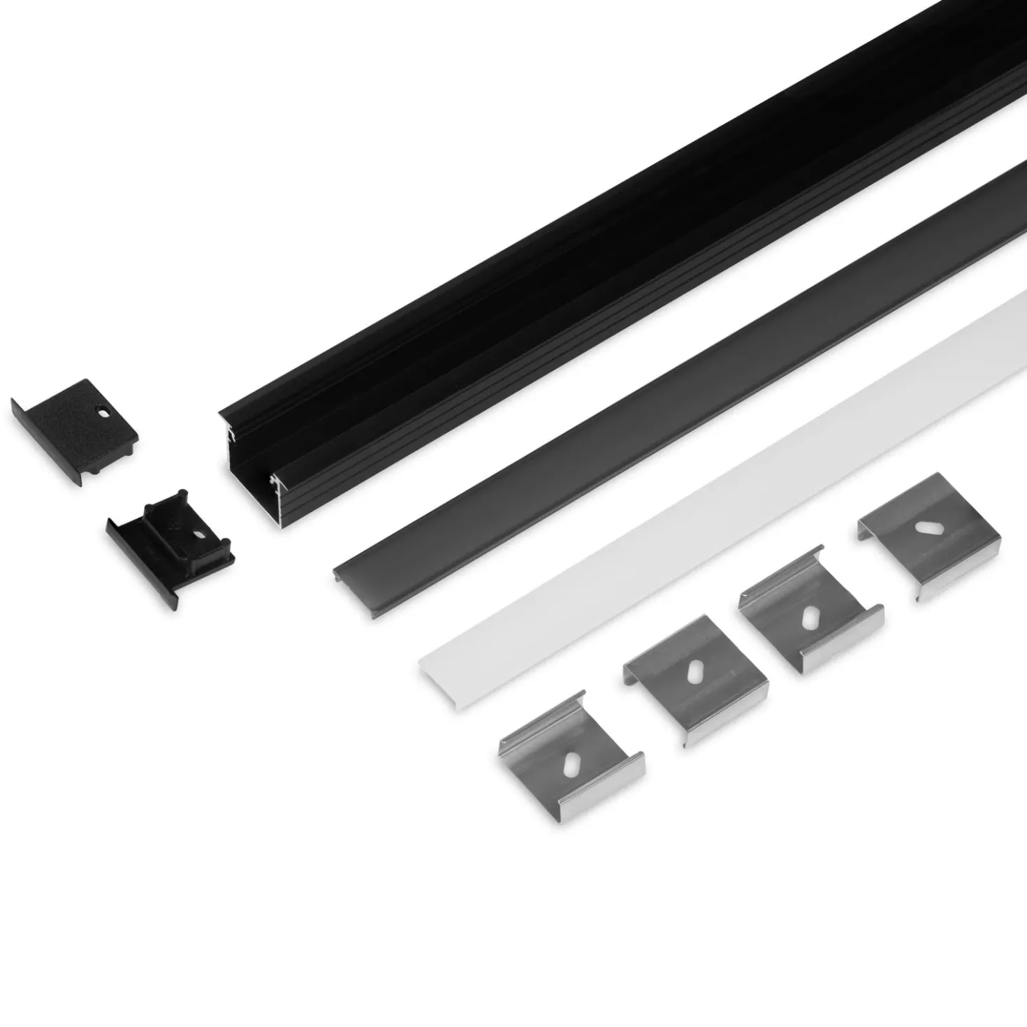 2m LED Skinne | 23x21mm | Sort | Til Indbyg | Sæt