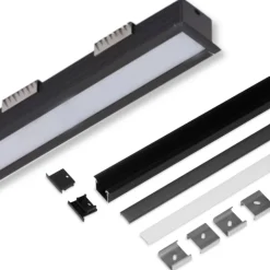 2m LED Skinne | 23x21mm | Sort | Til Indbyg | Sæt