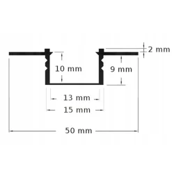 1m Plastprofil | 50x12mm | Hvid | Indbyg | Til LED strips
