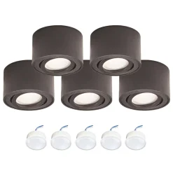 Påbygningsspots | 5 stk. pakke inkl. lyskilder 3000K | Sort | m. Kip | Indendørs | 230V