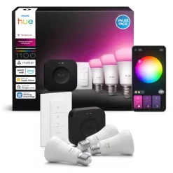 Philips Hue E27 Startsæt | White & Color Ambiance | Bridge Pro + Switch | 1100lm | 8.1W