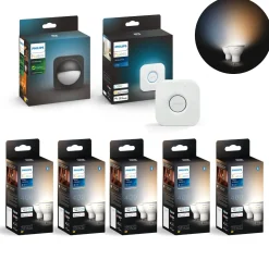 Philips Hue GU10 Startsæt | 10-Pak | White Ambiance | Bridge + Sensor Udendørs | 400lm | 4,2W