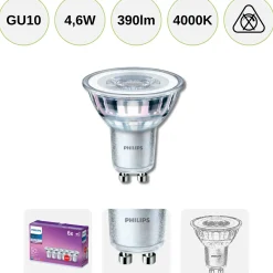 Philips LED Spot GU10 | 6-pak | 4,6W | 390lm | 4000K