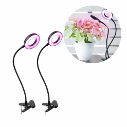 Plantelys Lampe | 2 pak | 7,6 PPF | 8W | 2 Ring Lyselementer | Timer | VITARO RING2 CLIP | Sort