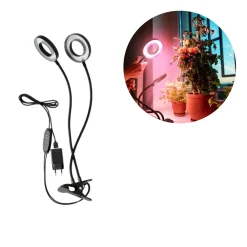 Plantelys Lampe | 2 pak | 7,6 PPF | 8W | 2 Ring Lyselementer | Timer | VITARO RING2 CLIP | Sort