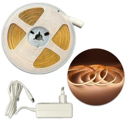 Plug n Play COB LED Strip 24V | 5m | 8mm | 3000K | 315lm/m | 6.6W/m | IP20