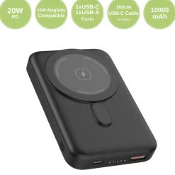 Powerbank 10000mAh | 15W | MagSafe kompatibel | USB-C & USB-A | Sort