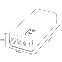 Powerbank 30000mAh | 22W | QC 3.0 | USB-C & USB-A | Sort