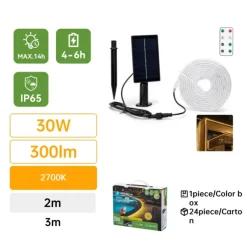 Solcelle LED strip | 3m | 2700K | 300lm | 30W | Separat solpanel | 2m kabel | Sort