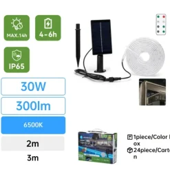 Solcelle LED strip | 3m | 6500K | 300lm | 30W | Separat solpanel | 2m kabel | Sort