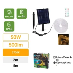 Solcelle LED strip | 5m | 2700K | 500lm | 50W | Separat solpanel | 2m kabel | Sort