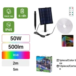 Solcelle LED strip | 5m | RGB | 500m | 30W | Separat solpanel | 2m kabel | Sort