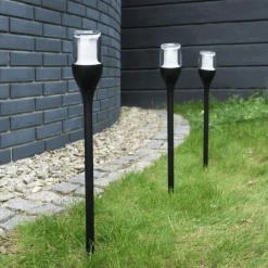 Solcelle på spyd | 4 stk. | Sort | Flammeeffekt | IP65