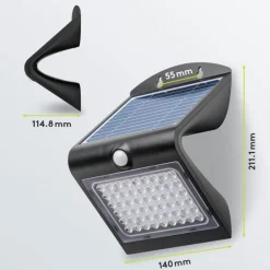 Solcelle Væglampe med Sensor | 4000K | 500lm | 4W | IP65 | Sort