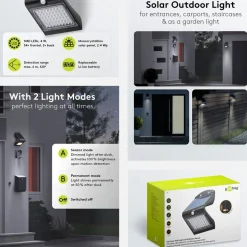 Solcelle Væglampe med Sensor | 4000K | 500lm | 4W | IP65 | Sort