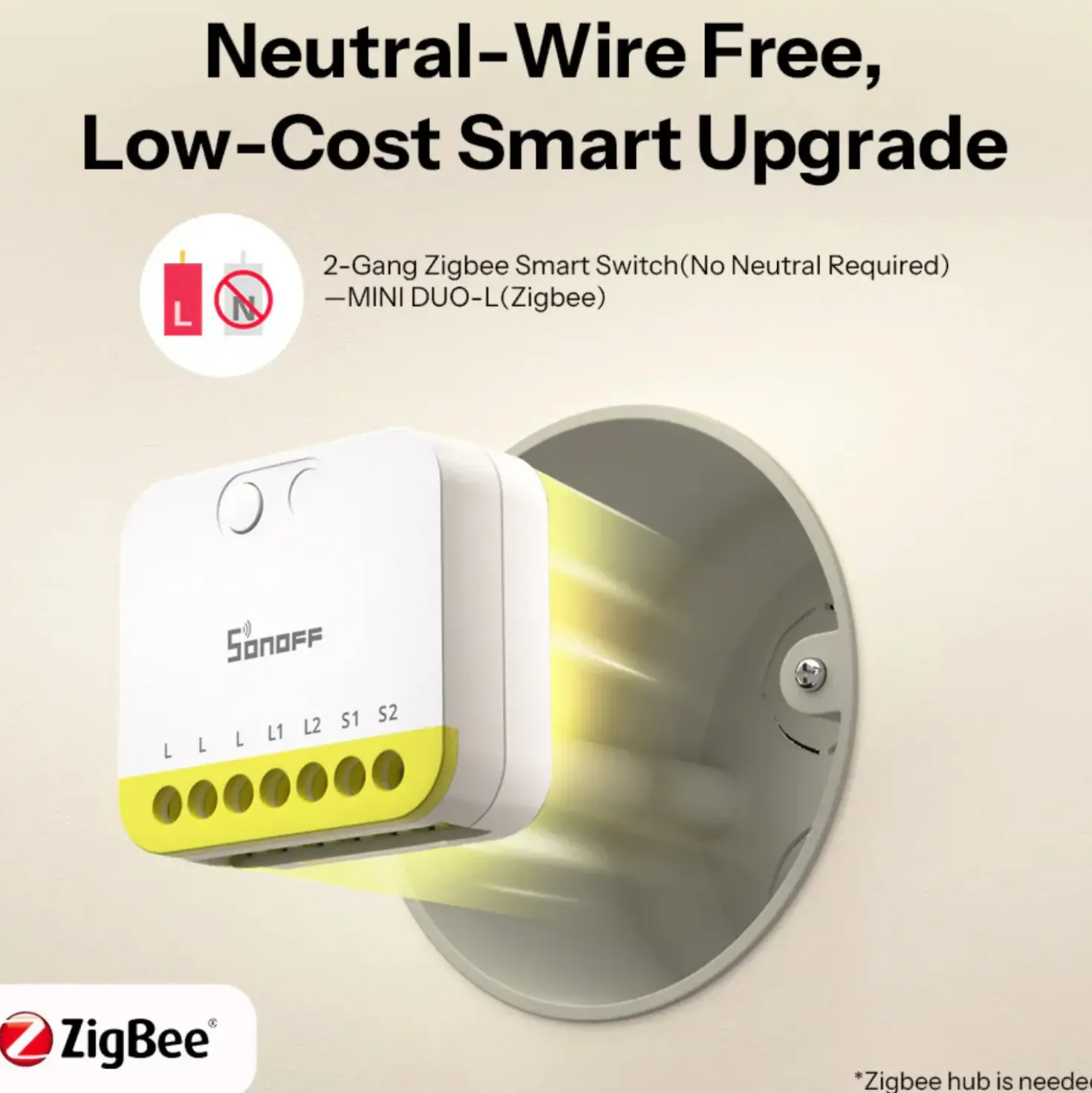 Sonoff MINI DUO-L Smart Relæ | Zigbee | 2CH | Max. 16A | MINI-ZB2GS-L