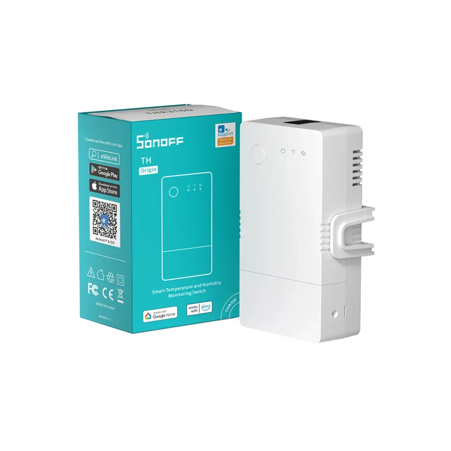 Sonoff THR320 | TH Origin | Smart temperatur- og fugtigheds WiFi Switch | Max. 20A