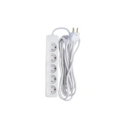 5-Stikdåse m./ jord | 5m | 13A | Max. 2990W | Hvid