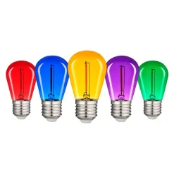 5 stk. Farvede Pærer | LED Filament | E27 | 1W | 50lm