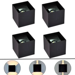 4 stk. Udendørs Væglampe | Facadelampe | Sort | G9 | Up & Down Light