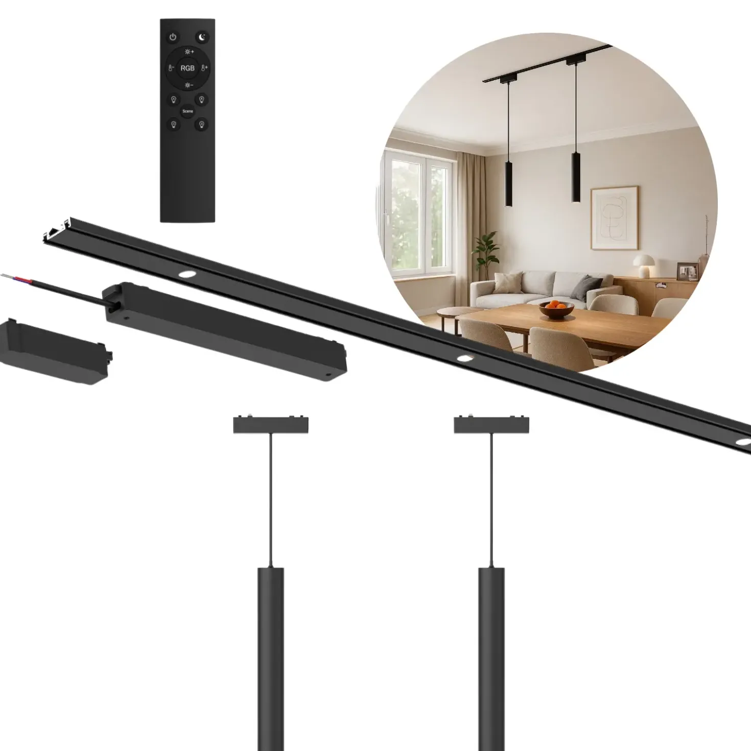 Tube pendel lamper | Komplet sæt | Wifi styring | CCT | SlimTrack | Sort