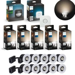 Udendørs Indbygningsspot Sæt | 10-Pak | Inkl. Philips Hue Gu10 | White | Bridge + Sensor | 400lm | 4,2W
