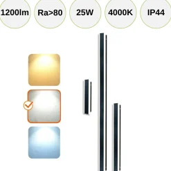 Udendørs væglampe | 120 cm | 4000K | 1200 lm | 25W | MIRANA S | Sort
