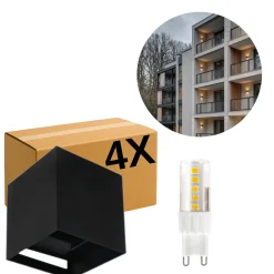 Udendørs Væglampe inkl. Pære | 4-Pak | 3000K | 380lm | 4W | IP65 | Sort